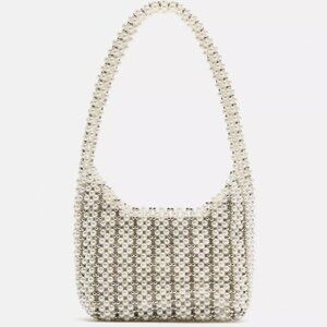 Pearl and Silver Beaded Shoulder Bag - Zara